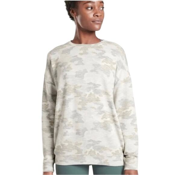 Athleta Pure Luxe Printed Sweatshirt in Gray Camo - Picture 1 of 6